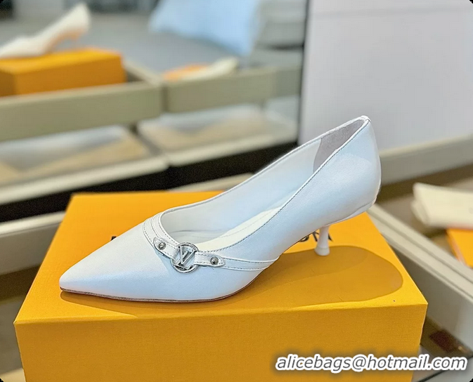 Perfect Louis Vuitton LV 6AM White Lambskin Leather Pumps 55MM 6061901