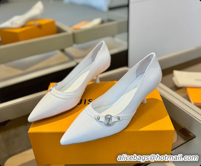 Perfect Louis Vuitton LV 6AM White Lambskin Leather Pumps 55MM 6061901