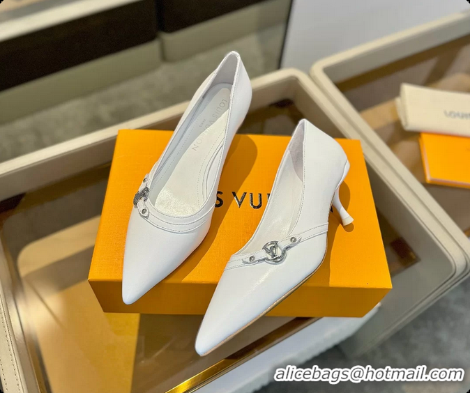 Perfect Louis Vuitton LV 6AM White Lambskin Leather Pumps 55MM 6061901