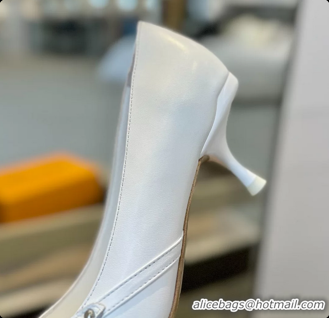 Perfect Louis Vuitton LV 6AM White Lambskin Leather Pumps 55MM 6061901