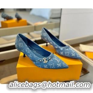 Top Grade Louis Vuitton LV 6AM Denim Blue Monogram Fabric Pumps 55MM 6061902