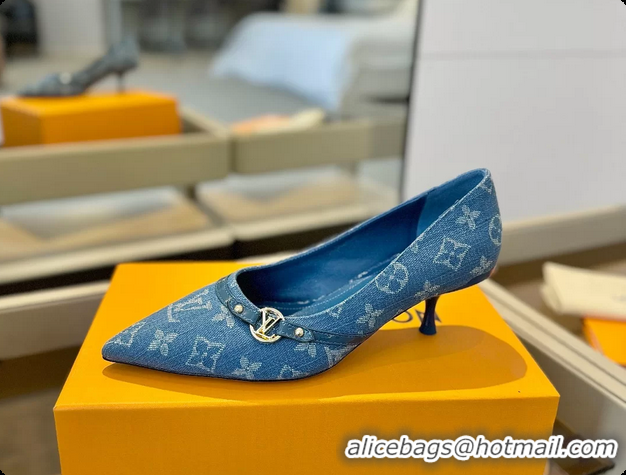 Top Grade Louis Vuitton LV 6AM Denim Blue Monogram Fabric Pumps 55MM 6061902