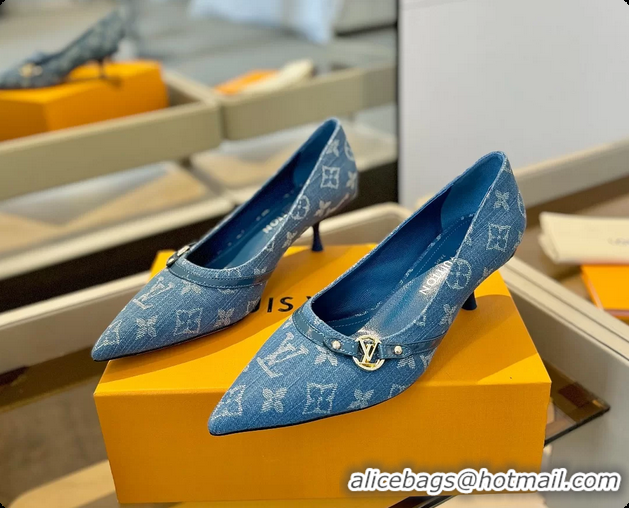 Top Grade Louis Vuitton LV 6AM Denim Blue Monogram Fabric Pumps 55MM 6061902