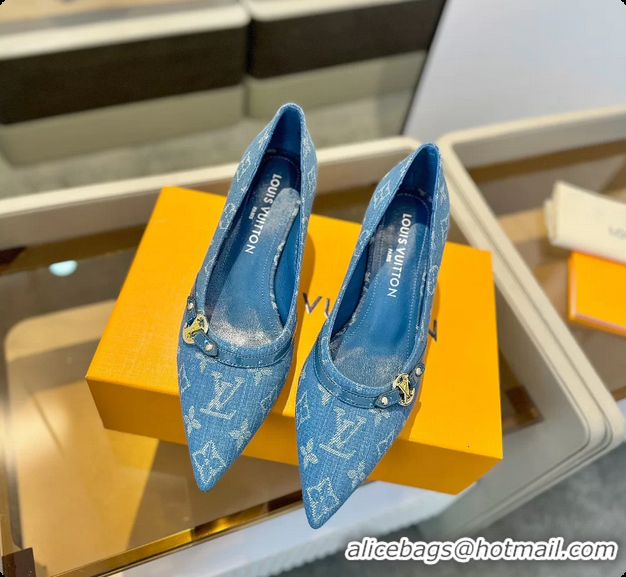 Top Grade Louis Vuitton LV 6AM Denim Blue Monogram Fabric Pumps 55MM 6061902