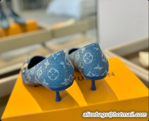 Top Grade Louis Vuitton LV 6AM Denim Blue Monogram Fabric Pumps 55MM 6061902