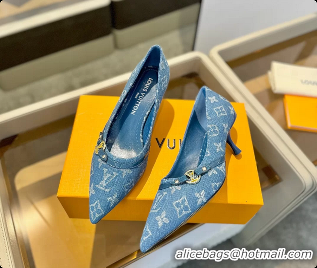Top Grade Louis Vuitton LV 6AM Denim Blue Monogram Fabric Pumps 55MM 6061902