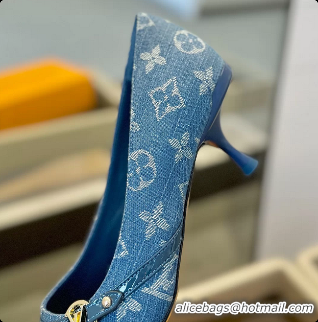 Top Grade Louis Vuitton LV 6AM Denim Blue Monogram Fabric Pumps 55MM 6061902