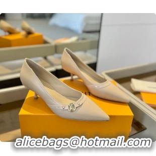 Good Looking Louis Vuitton LV 6AM Beige Lambskin Leather Pumps 55MM 6061902