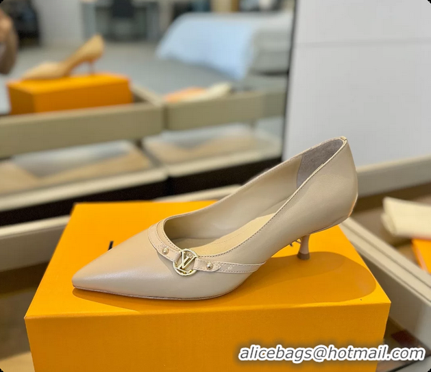 Good Looking Louis Vuitton LV 6AM Beige Lambskin Leather Pumps 55MM 6061902