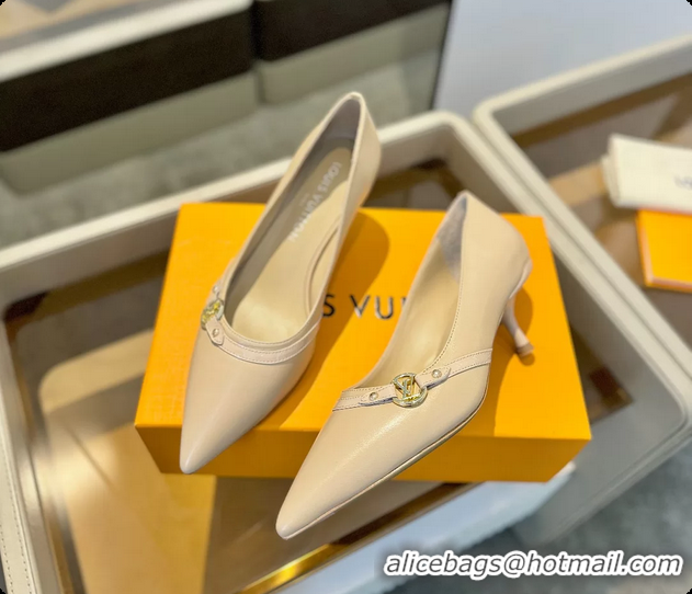 Good Looking Louis Vuitton LV 6AM Beige Lambskin Leather Pumps 55MM 6061902