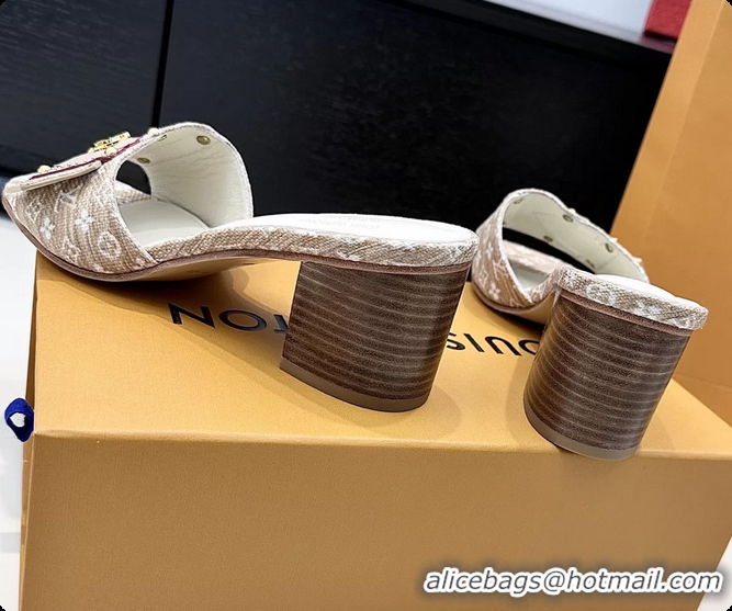 Popular Style Louis Vuitton LVxTM LV Frame Heeled Mule Slides Sandals Beige Monogram Canvas 6061903