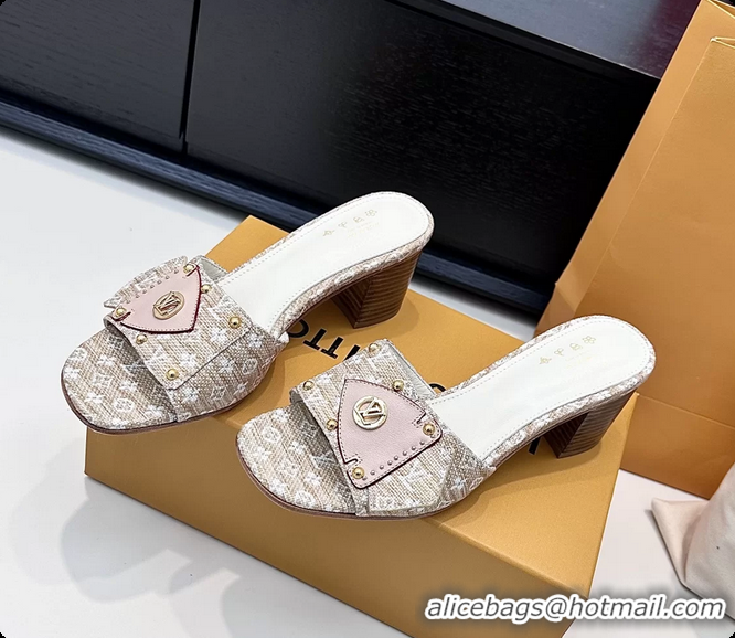 Popular Style Louis Vuitton LVxTM LV Frame Heeled Mule Slides Sandals Beige Monogram Canvas 6061903