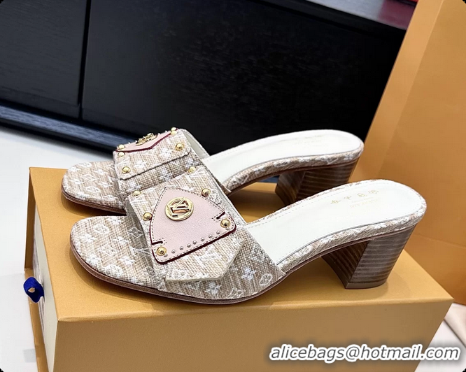 Popular Style Louis Vuitton LVxTM LV Frame Heeled Mule Slides Sandals Beige Monogram Canvas 6061903