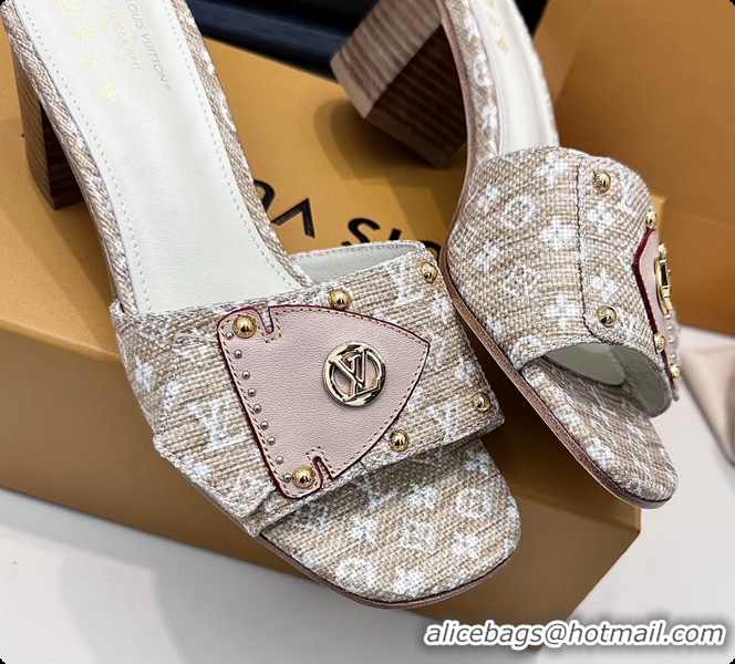 Popular Style Louis Vuitton LVxTM LV Frame Heeled Mule Slides Sandals Beige Monogram Canvas 6061903