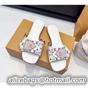 Cheap Price Louis Vuitton LVxTM LV Frame Flat Mule Slides Sandals White Multicolor Monogram Canvas 6061903
