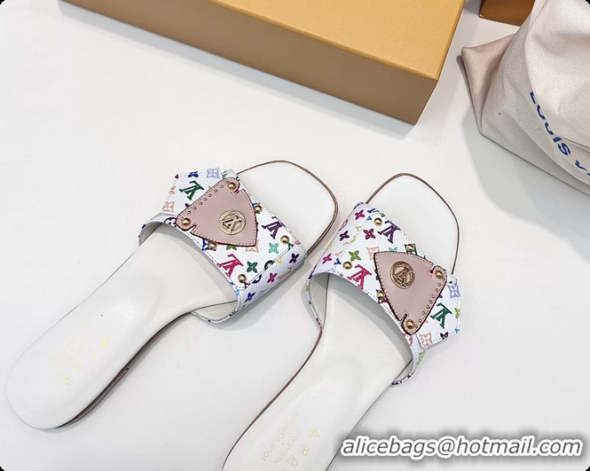 Cheap Price Louis Vuitton LVxTM LV Frame Flat Mule Slides Sandals White Multicolor Monogram Canvas 6061903