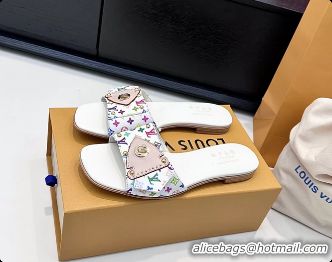 Cheap Price Louis Vuitton LVxTM LV Frame Flat Mule Slides Sandals White Multicolor Monogram Canvas 6061903