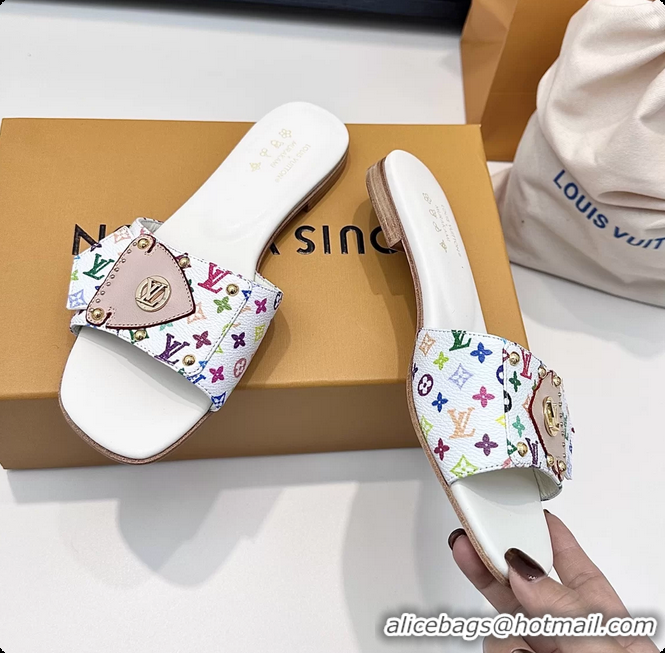 Cheap Price Louis Vuitton LVxTM LV Frame Flat Mule Slides Sandals White Multicolor Monogram Canvas 6061903