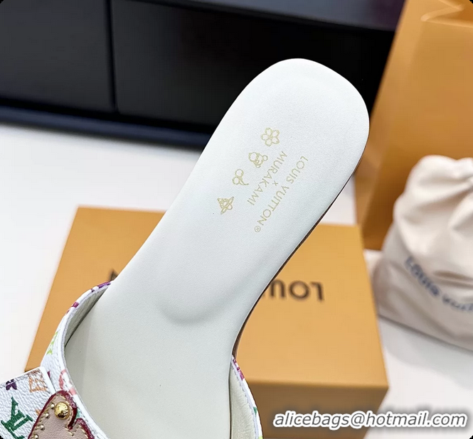 Cheap Price Louis Vuitton LVxTM LV Frame Flat Mule Slides Sandals White Multicolor Monogram Canvas 6061903