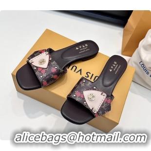 Big Discount Louis Vuitton LVxTM LV Frame Flat Mule Slides Sandals Brown Cherry Monogram Canvas 6061903