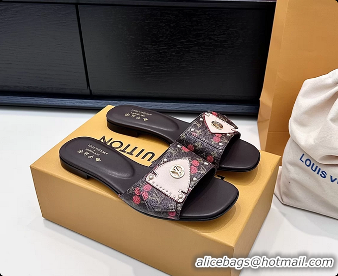 Big Discount Louis Vuitton LVxTM LV Frame Flat Mule Slides Sandals Brown Cherry Monogram Canvas 6061903