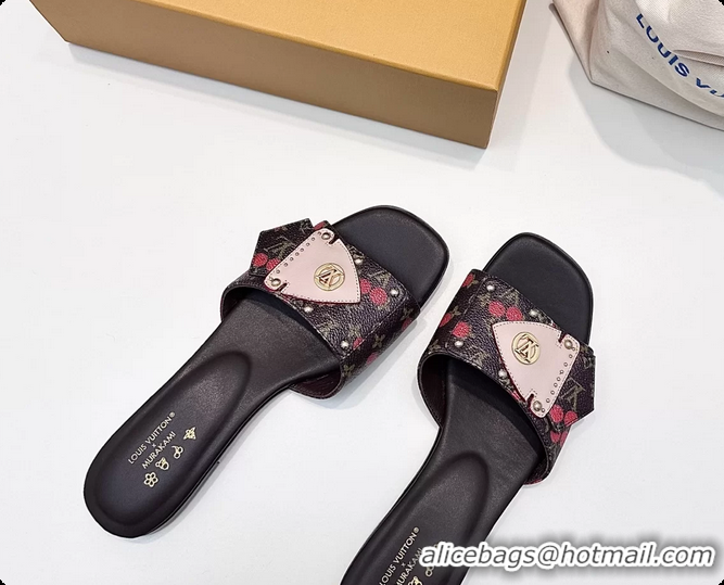 Big Discount Louis Vuitton LVxTM LV Frame Flat Mule Slides Sandals Brown Cherry Monogram Canvas 6061903