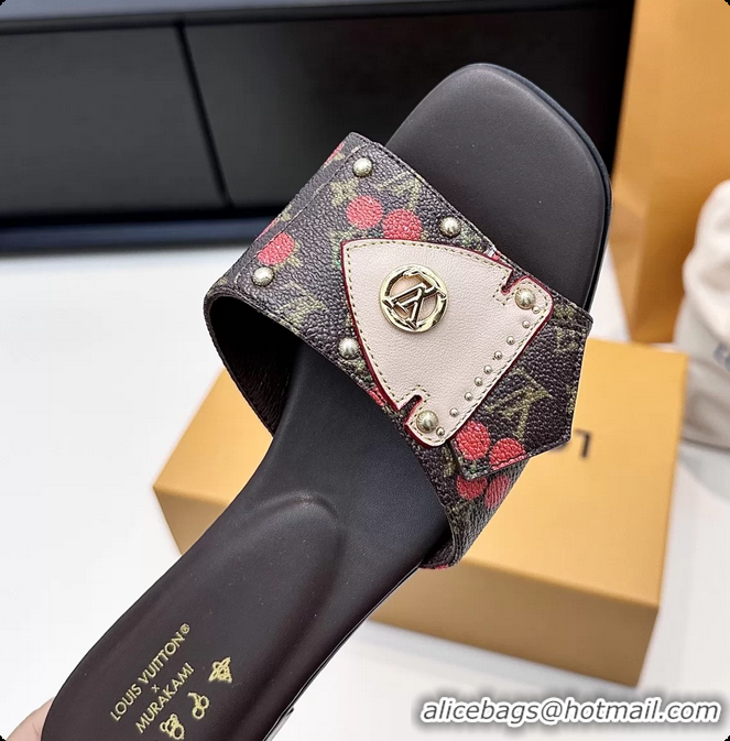 Big Discount Louis Vuitton LVxTM LV Frame Flat Mule Slides Sandals Brown Cherry Monogram Canvas 6061903