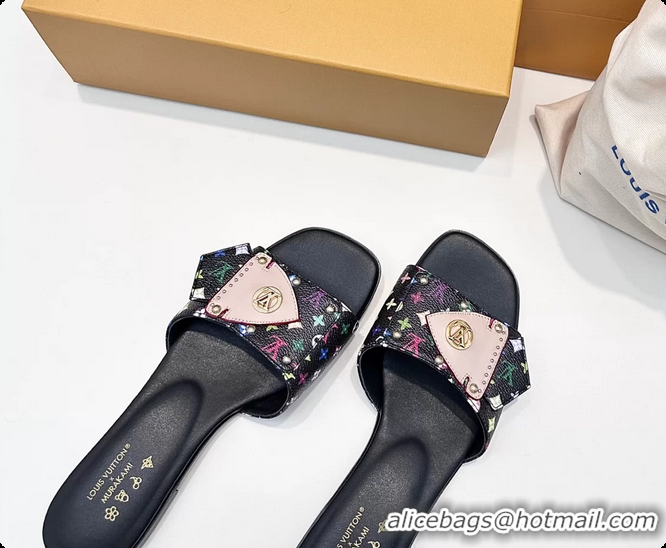 Unique Discount Louis Vuitton LVxTM LV Frame Flat Mule Slides Sandals Black Multicolor Monogram Canvas 6061903