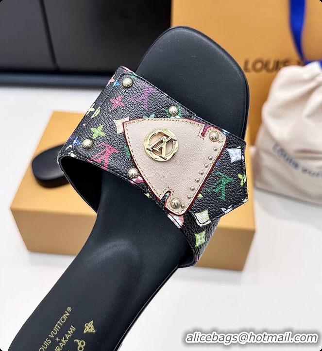 Unique Discount Louis Vuitton LVxTM LV Frame Flat Mule Slides Sandals Black Multicolor Monogram Canvas 6061903
