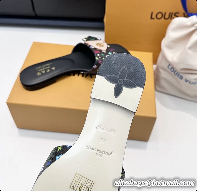 Unique Discount Louis Vuitton LVxTM LV Frame Flat Mule Slides Sandals Black Multicolor Monogram Canvas 6061903
