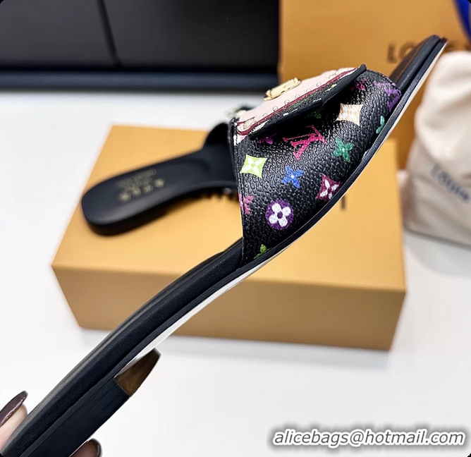 Unique Discount Louis Vuitton LVxTM LV Frame Flat Mule Slides Sandals Black Multicolor Monogram Canvas 6061903