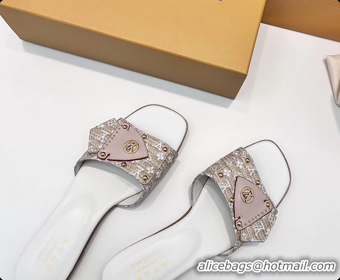 Charming Louis Vuitton LVxTM LV Frame Flat Mule Slides Sandals Beige Monogram Canvas 6061903