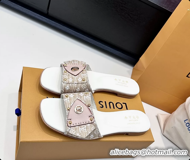 Charming Louis Vuitton LVxTM LV Frame Flat Mule Slides Sandals Beige Monogram Canvas 6061903