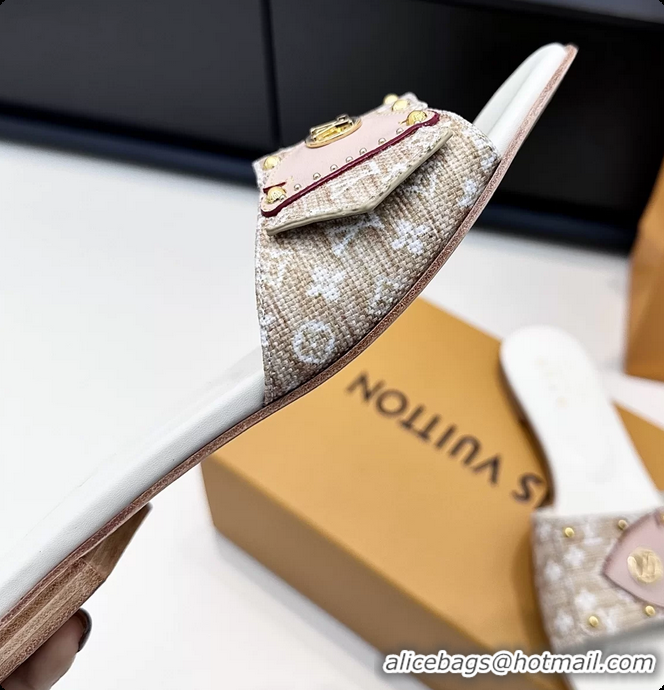 Charming Louis Vuitton LVxTM LV Frame Flat Mule Slides Sandals Beige Monogram Canvas 6061903
