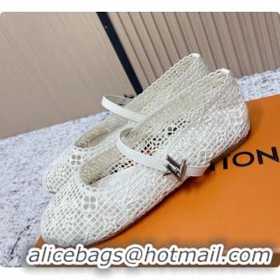 Stylish Louis Vuitton LV Romy Mary Janes Ballet Flats White Embroidered Fabric 6061906