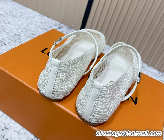 Stylish Louis Vuitton LV Romy Mary Janes Ballet Flats White Embroidered Fabric 6061906