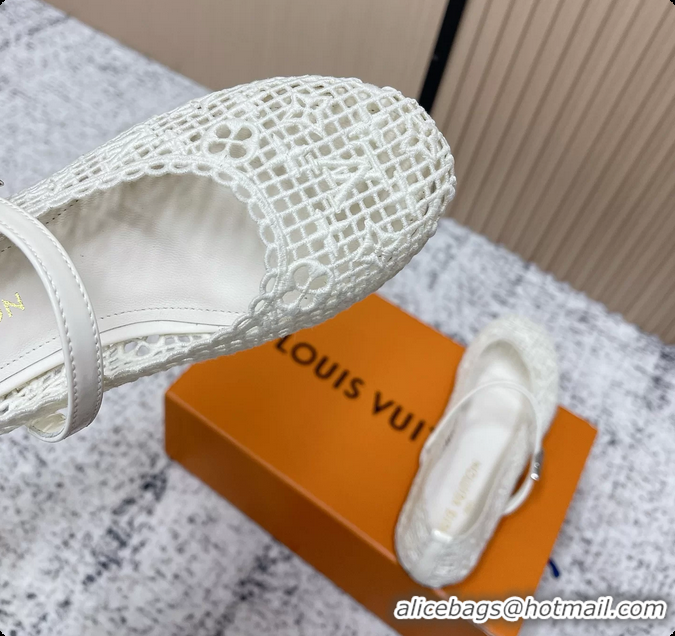 Stylish Louis Vuitton LV Romy Mary Janes Ballet Flats White Embroidered Fabric 6061906