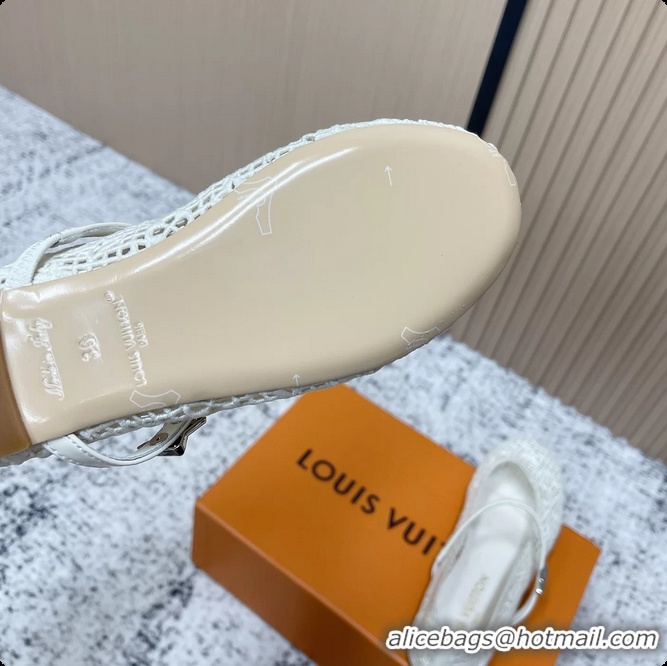 Stylish Louis Vuitton LV Romy Mary Janes Ballet Flats White Embroidered Fabric 6061906