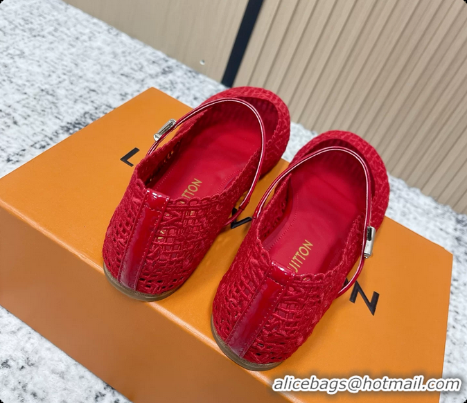 Grade Louis Vuitton LV Romy Mary Janes Ballet Flats Red Embroidered Fabric 6061906