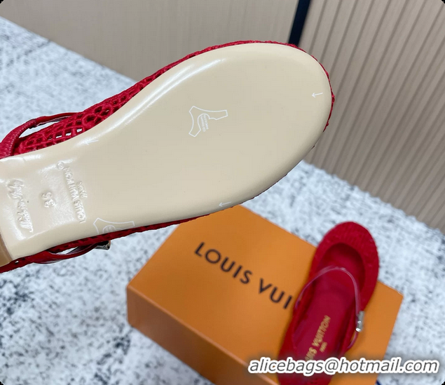 Grade Louis Vuitton LV Romy Mary Janes Ballet Flats Red Embroidered Fabric 6061906