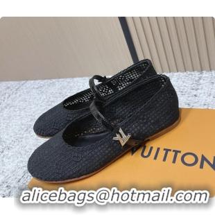 Hot Style Louis Vuitton LV Romy Mary Janes Ballet Flats Black Embroidered Fabric 6061906