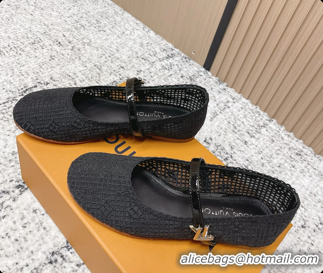 Hot Style Louis Vuitton LV Romy Mary Janes Ballet Flats Black Embroidered Fabric 6061906