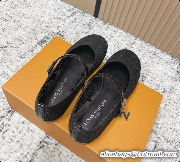 Hot Style Louis Vuitton LV Romy Mary Janes Ballet Flats Black Embroidered Fabric 6061906