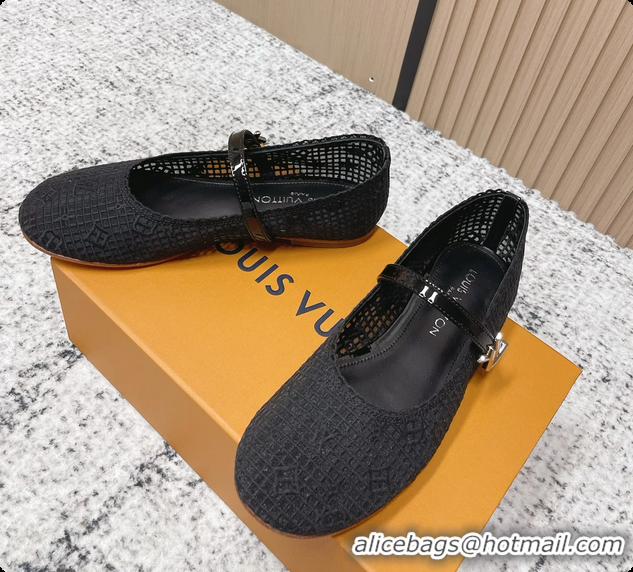 Hot Style Louis Vuitton LV Romy Mary Janes Ballet Flats Black Embroidered Fabric 6061906