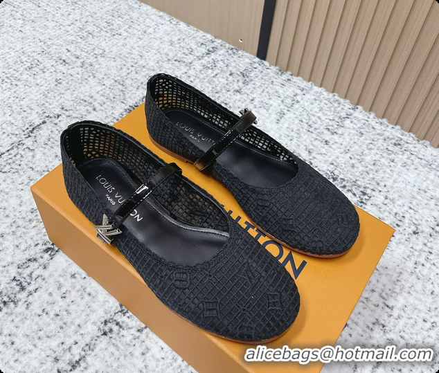 Hot Style Louis Vuitton LV Romy Mary Janes Ballet Flats Black Embroidered Fabric 6061906