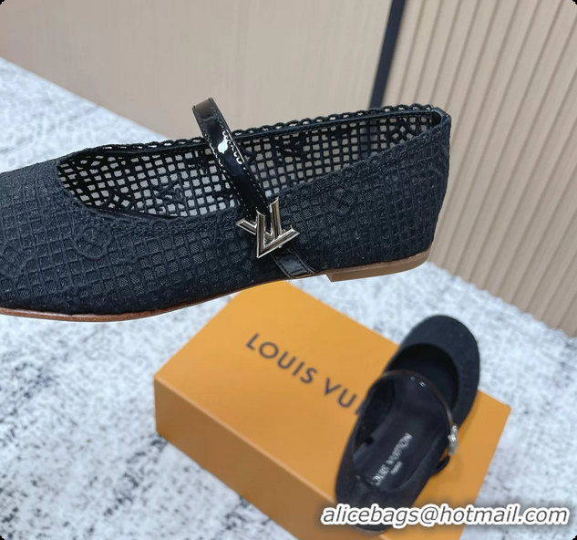 Hot Style Louis Vuitton LV Romy Mary Janes Ballet Flats Black Embroidered Fabric 6061906