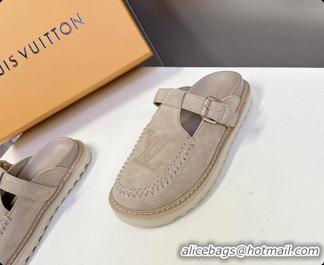 Most Popular Louis Vuitton Colorado Closed Flat Mules Sable Beige Suede Calf Leather 6062001