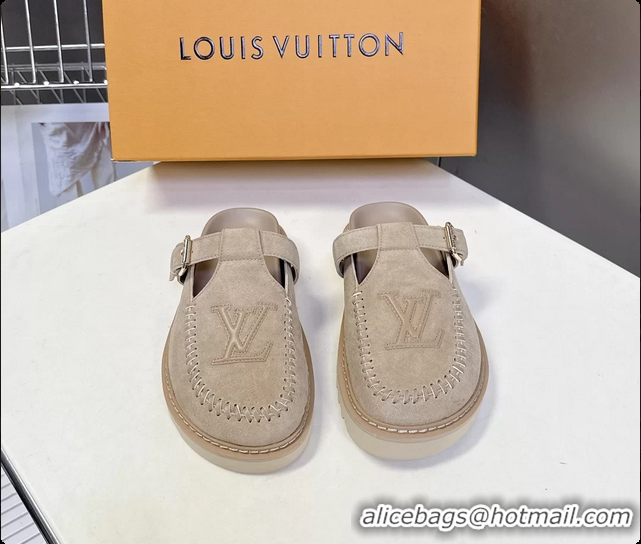 Most Popular Louis Vuitton Colorado Closed Flat Mules Sable Beige Suede Calf Leather 6062001