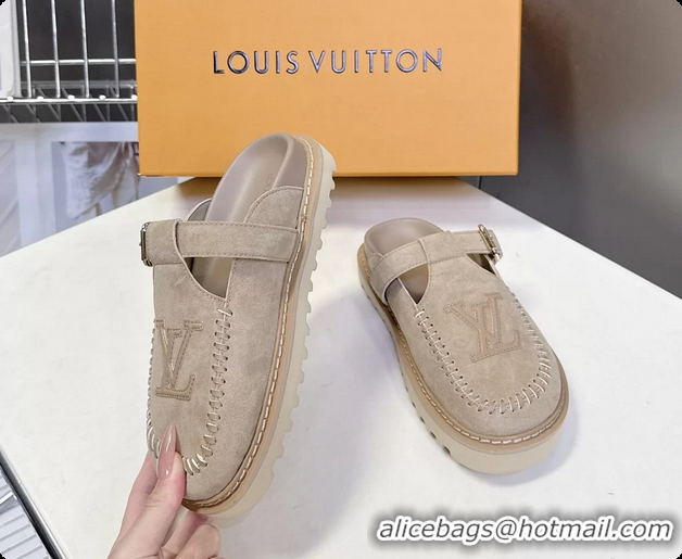 Most Popular Louis Vuitton Colorado Closed Flat Mules Sable Beige Suede Calf Leather 6062001