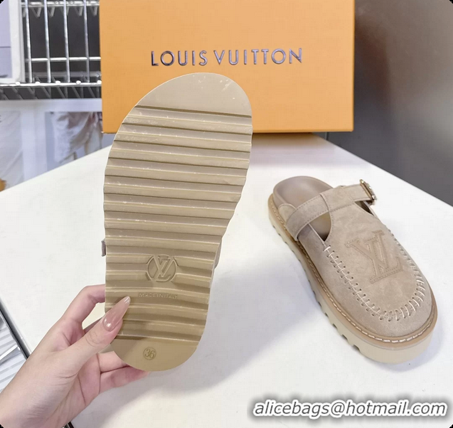 Most Popular Louis Vuitton Colorado Closed Flat Mules Sable Beige Suede Calf Leather 6062001